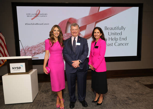 NY: William P. Lauder, Elizabeth Hurley and employees ring the closing bell at the NYSE in honor of The Estée Lauder Companies' Breast Cancer Campaign