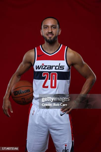 Landry Shamet of the Washington Wizards poses for a portrait during media day at Capital One Arena on October 02, 2023 in Washington, DC. NOTE TO...