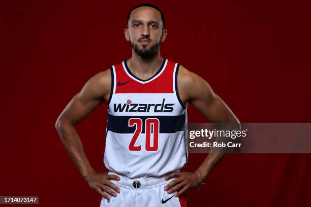 Landry Shamet of the Washington Wizards poses for a portrait during media day at Capital One Arena on October 02, 2023 in Washington, DC. NOTE TO...