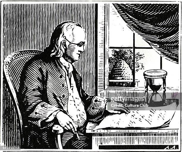 Benjamin Franklin writing his Autobiography. American Founding Father January 17, 1706 [O.S. January 6, 1705]  April 17, 1790