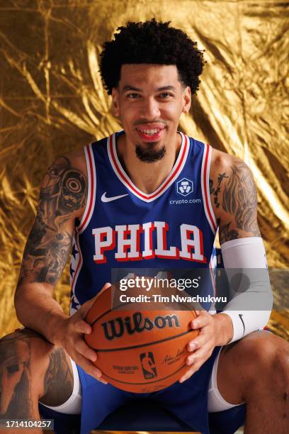 Danny Green of the Philadelphia 76ers poses for a portrait during Philadelphia 76ers media day at 76ers Training Complex on October 02, 2023 in...