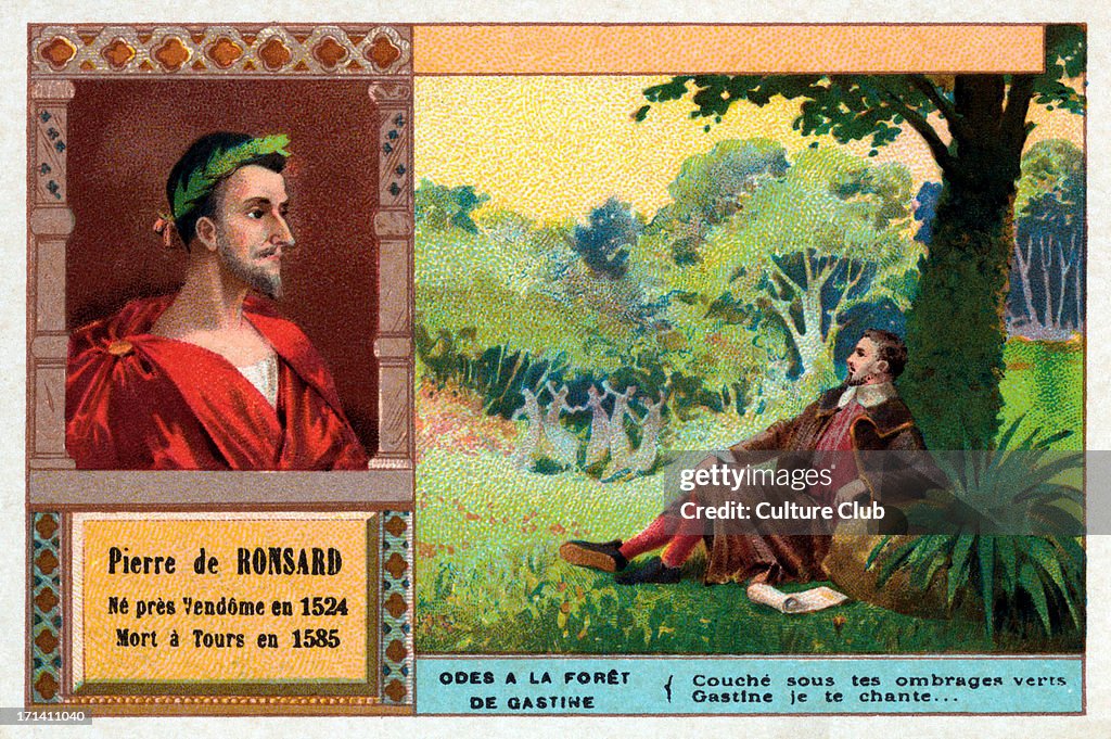 Pierre de Ronsard - portrait. French poet. Illustration of 'Odes à la Foret de Gastine'.