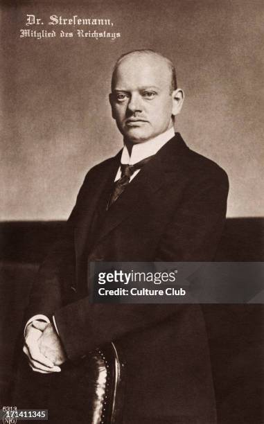Gustav Stresemann - portrait. German politician and Nobel Prize winner 1878-1929, born in Berlin. Negotiated the Locarno Pact and secured Germany 's...