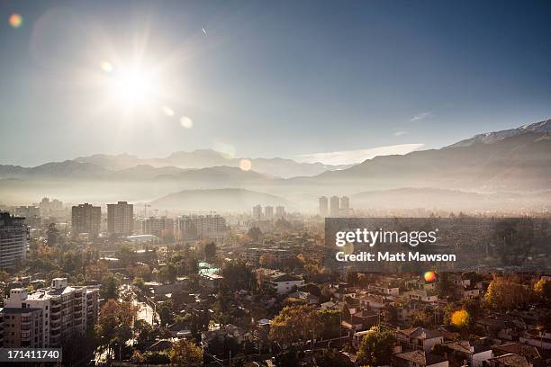 sunrise over the andes santiago chile - santiago de chile stock-fotos und bilder