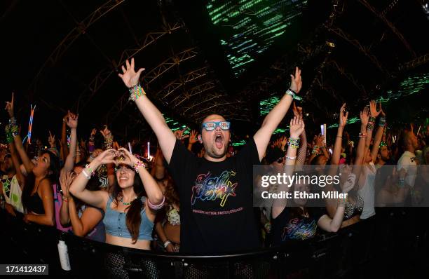 Chris Felt of Michigan reacts during a performance by DJs AN21 and Max Vangeli at the 17th annual Electric Daisy Carnival at Las Vegas Motor Speedway...