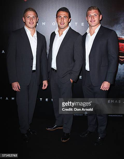 George, Sam and Tom Burgess attend the "Man Of Steel" Australian Premiere at Event Cinemas, George Street on June 24, 2013 in Sydney, Australia.