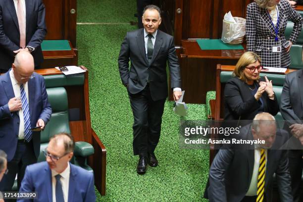 Opposition leader John Pesutto arrives at Victorian Parliament house on October 03, 2023 in Melbourne, Australia. Recently appointed State Premier of...