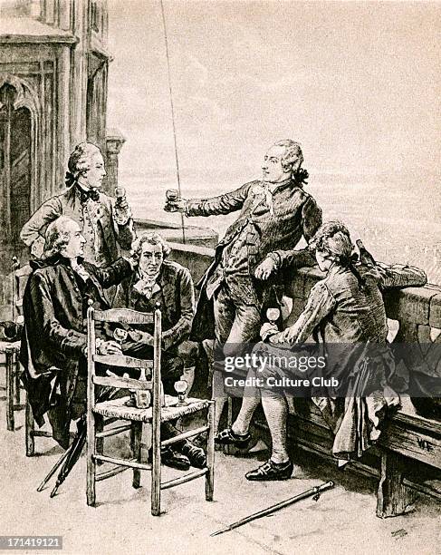 Johann Gottfried Herder, Heinrich Lenz - Jung Stilling, Johann Wolfgang von Goethe, Christian Gotthilf Salzmann, at a farewell party at the Munster...