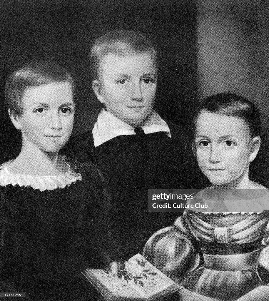 Emily Dickinson as a child with siblings
