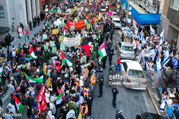 Almost a thousand of protesters are gathered outside of the Israeli Consulate for 'Free Palestine' rally as the protest heats up with Israeli...