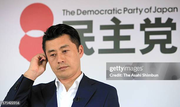 Democratic Party of Japan Secretary General Goshi Hosono attends a press conference at their headquarters on June 23, 2013 in Tokyo, Japan. DPJ...