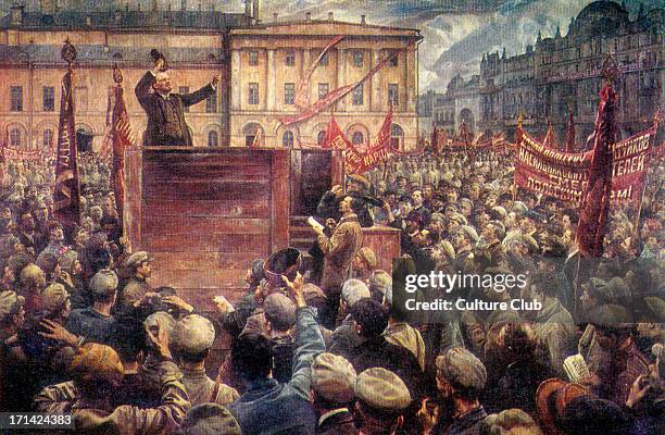 Lenin addressing a May Day gathering in Moscow, 5 May 1920 - illustration