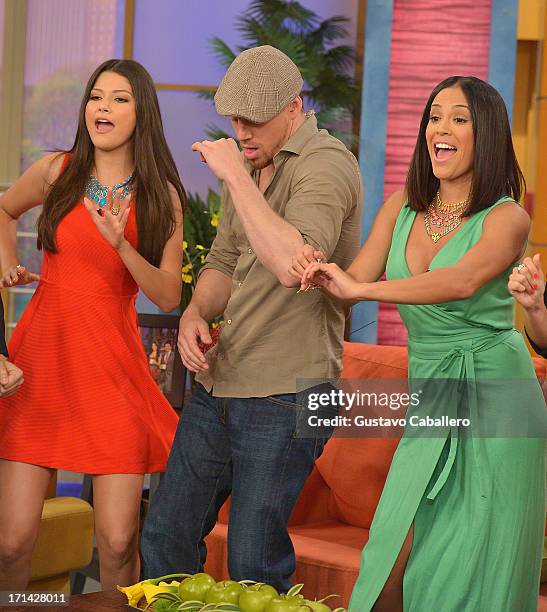 Ana Patricia Gonzalez,Channing Tatum and Karla Martinez appears on Univision's "Despierta America" to promote film "White House Down" at Univision...