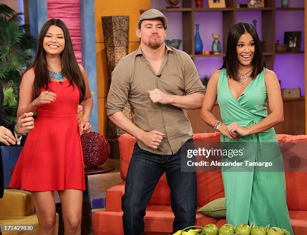 Ana Patricia Gonzalez, Channing Tatum and Karla Martinez appear on Univision's "Despierta America" to promote film "White House Down" at Univision...