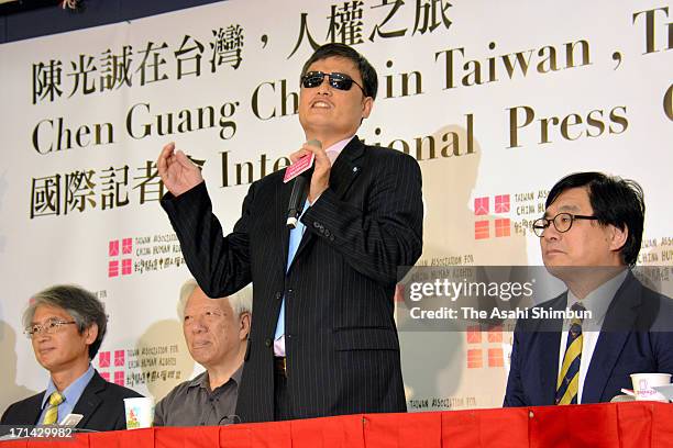 Anti-government activist Chen Guangcheng speaks during a press conference in Taipei, Taiwan. Dissident Chen, who now live in the United States, will...