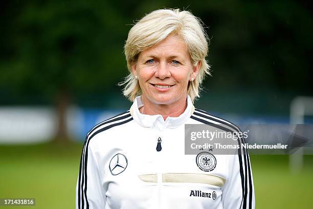 Head coach Silvia Neid looks on during the German women's national team training session at HVB Club Sportzentrum on June 24, 2013 in Munich, Germany.