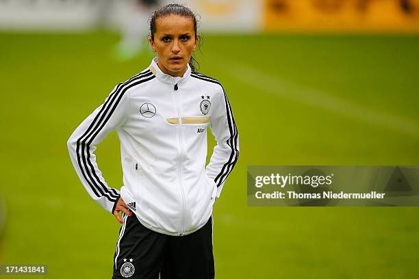 Fatmire Bajramaj during the German women's national team training session at HVB Club Sportzentrum on June 24, 2013 in Munich, Germany.