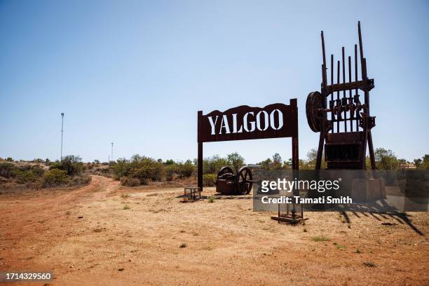 Sign of the town of Yalgoo on October 03, 2023 in Yalgoo, Australia. A referendum for Australians to decide on an indigenous voice to parliament will...