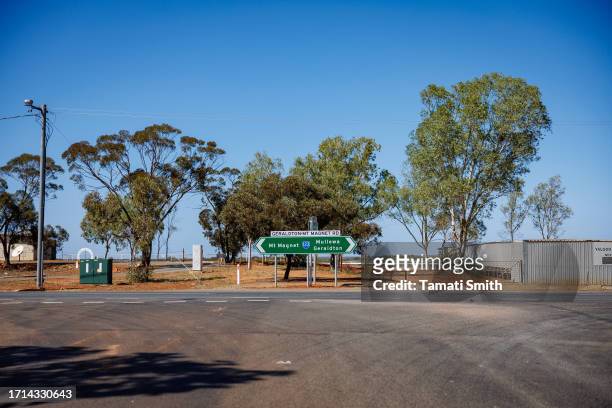 Sign with Mt Magnet to the east and Mullewa/Geraldton to the West on October 03, 2023 in Yalgoo, Australia. A referendum for Australians to decide on...