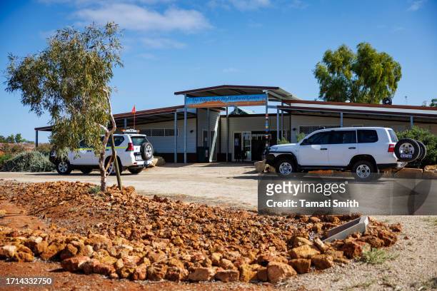 The voting booth location in the Yalgo Arts and Culture Center on October 03, 2023 in Yalgoo, Australia. A referendum for Australians to decide on an...