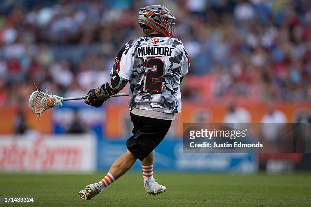 Brendan Mundorf of the Denver Outlaws in action against the Ohio Machine at Sports Authority Field at Mile High on June 22, 2013 in Denver, Colorado.