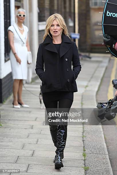 Kate Moss shoots project for Stuart Weitzman on June 24, 2013 in London, England.