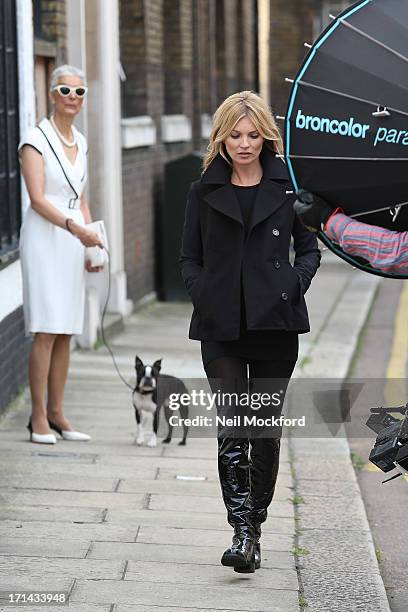 Kate Moss shoots project for Stuart Weitzman on June 24, 2013 in London, England.