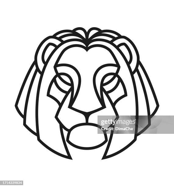 löwenkopf-umriss-silhouette - cat silhouette tattoo stock-grafiken, -clipart, -cartoons und -symbole