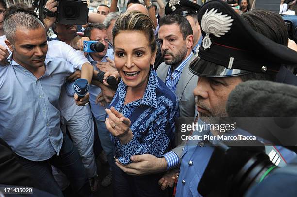 Daniela Santanche, a member of the People of Liberty party , speaks to the media after the Silvio Berlusconi was sentenced to seven years in prison,...