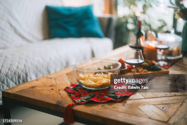 christmas day food and drink - coffee table stock pictures, royalty-free photos & images