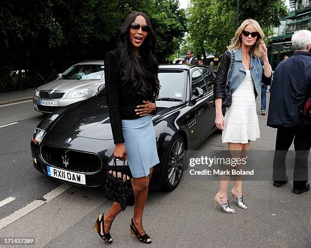 Models Naomi Campbell and Caroline Winberg are sighted arriving in a Maserati to Wimbledon on June 24, 2013 in London, England.