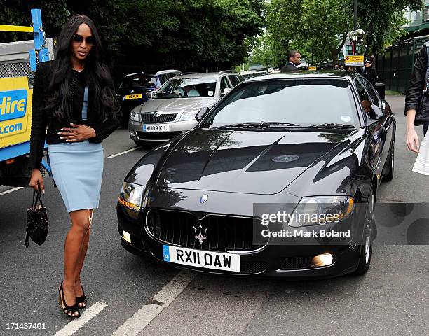 Naomi Campbell sighted arriving in a Maserati to Wimbledon on June 24, 2013 in London, England.