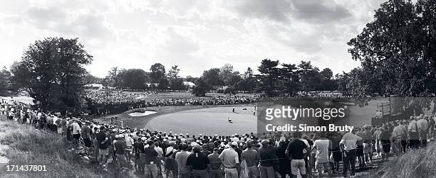 Panoramic view of Phil Mickelson lining up putt on No 5 green during Friday play at Merion GC. Scenic. Ardmore, PA 6/14/2013 CREDIT: Simon Bruty