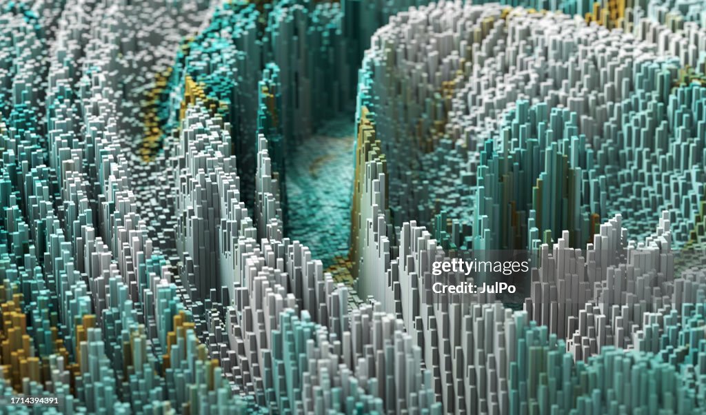 3d render topography with cubes, weather forecast