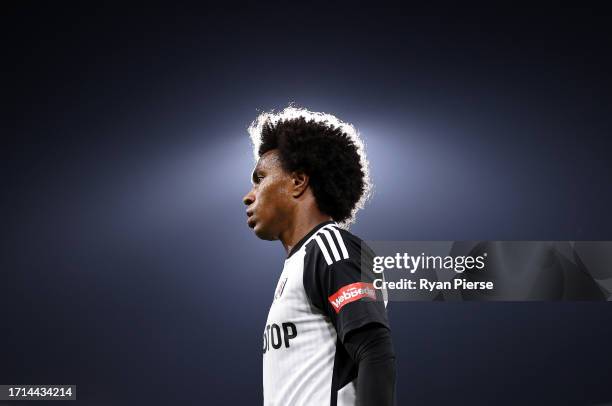 Willian of Fulham looks on during the Premier League match between Fulham FC and Chelsea FC at Craven Cottage on October 02, 2023 in London, England.