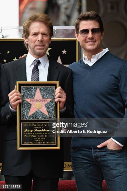 Producer Jerry Bruckheimer and actor Tom Cruise attend Legendary Producer Jerry Bruckheimer Hollywood Walk of Fame Star Ceremony on the Hollywood...