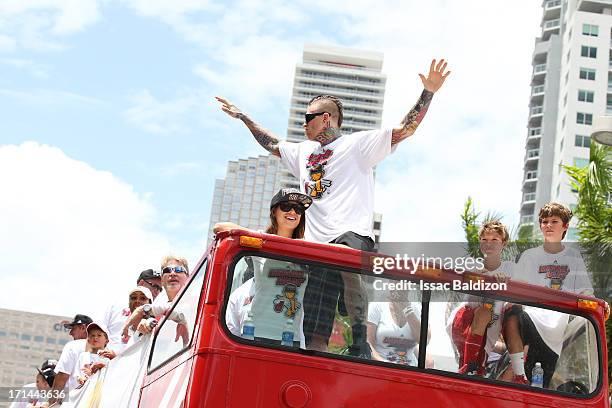 Chris Andersen of the Miami Heat celebrates during the championship celebration parade through downtown on June 24, 2013 in Miami, Florida. NOTE TO...