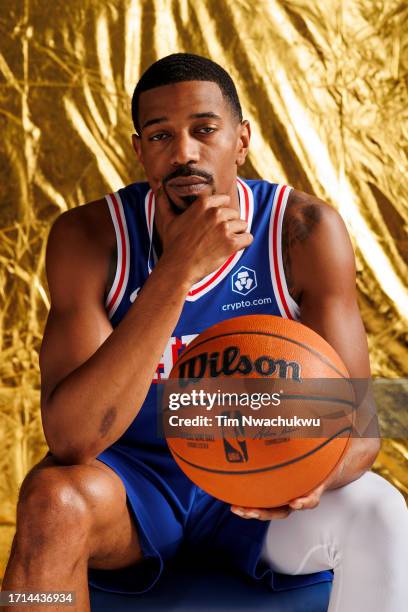 De'Anthony Melton of the Philadelphia 76ers poses for a portrait during Philadelphia 76ers media day at 76ers Training Complex on October 02, 2023 in...