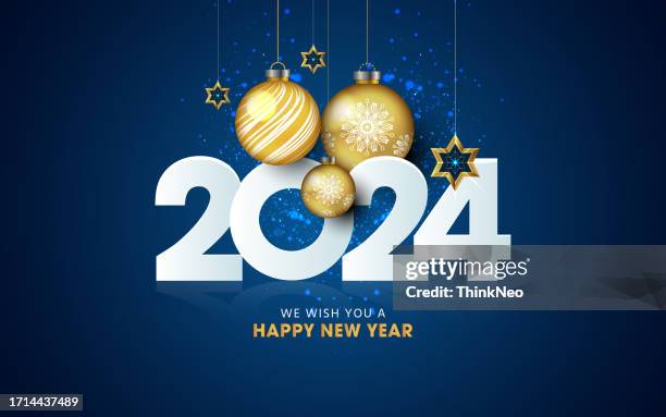 ilustraciones, imágenes clip art, dibujos animados e iconos de stock de 2024 feliz año nuevo. diseño festivo para fondo navideño. - día de fin de año