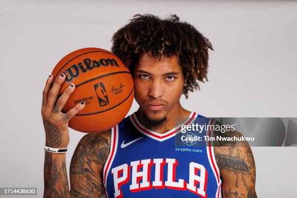 Kelly Oubre Jr. #9 of the Philadelphia 76ers poses for a portrait during Philadelphia 76ers media day at 76ers Training Complex on October 02, 2023...