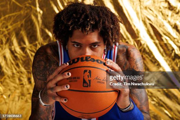 Kelly Oubre Jr. #9 of the Philadelphia 76ers poses for a portrait during Philadelphia 76ers media day at 76ers Training Complex on October 02, 2023...