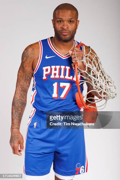Tucker of the Philadelphia 76ers poses for a portrait during Philadelphia 76ers media day at 76ers Training Complex on October 02, 2023 in Camden,...