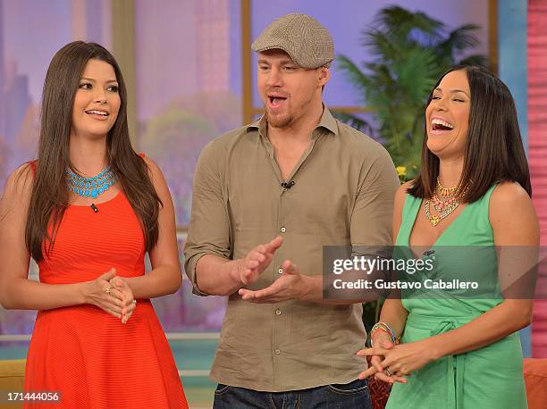 Ana Patricia Gonzalez,Channing Tatum and Karla Martinez appear on Univision's "Despierta America" to promote film "White House Down" at Univision...