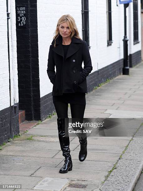 Kate Moss sighted during a shoot for shoe designer Stuart Weitzman on June 24, 2013 in London, England.