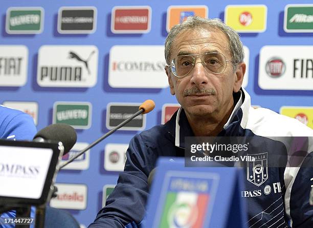 Doctor Enrico Castellacci attends a press conference at an Italy training session at Estadio Presidente Vargas on June 24, 2013 in Fortaleza, Brazil.