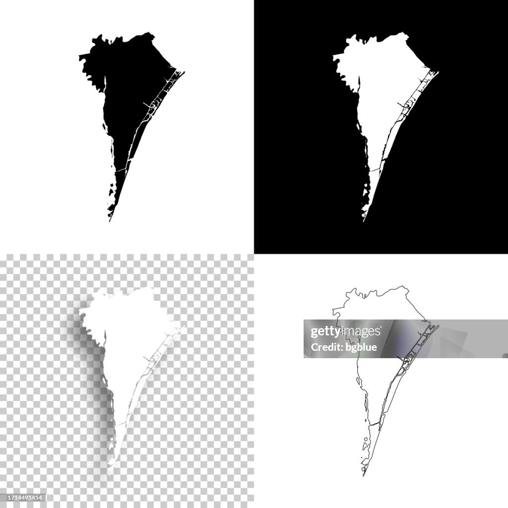 New Hanover County, North Carolina. Maps for design. Blank, white and black backgrounds