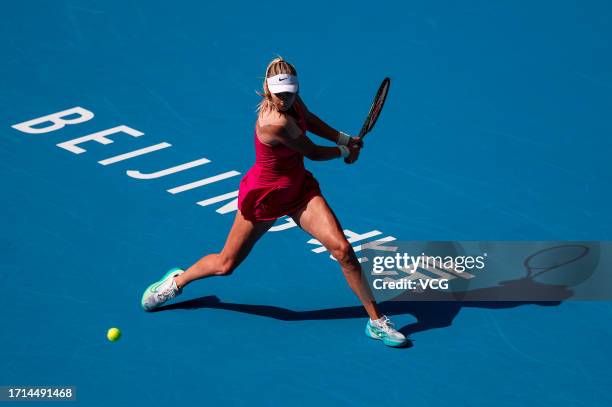 Katie Boulter of Great Britain returns a shot in the Women's Singles Round of 32 match against Aryna Sabalenka of Belarus on day eight of 2023 China...