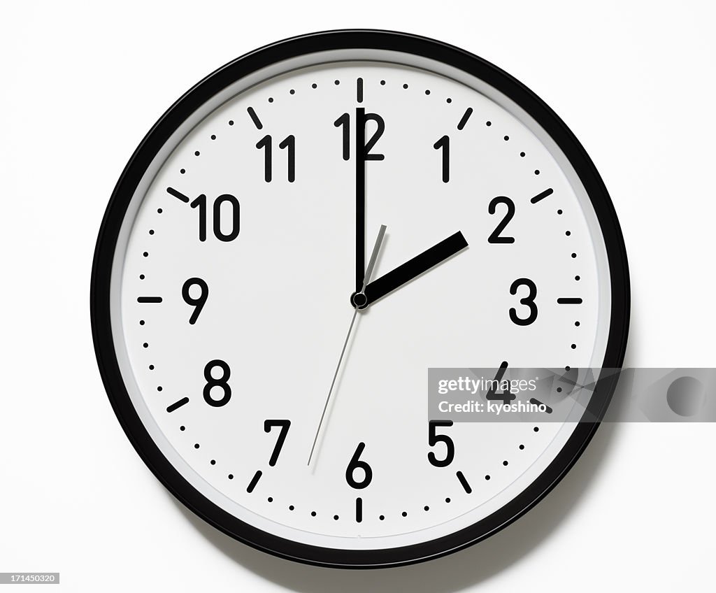 Isolated shot of 2 O'Clock clock face on white background