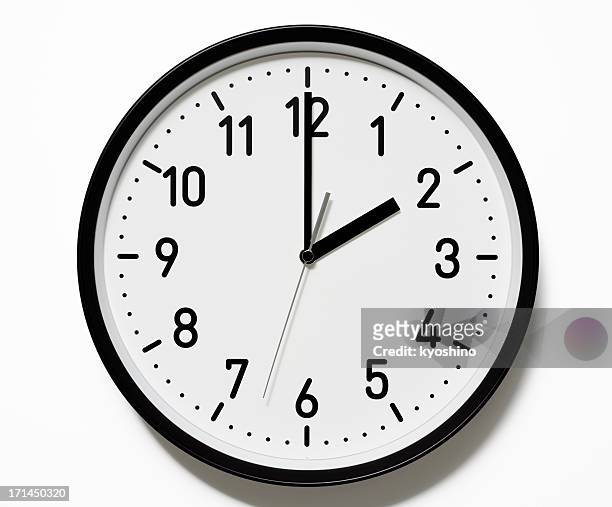 isolated shot of 2 o'clock clock face on white background - wall clock 個照片及圖片檔