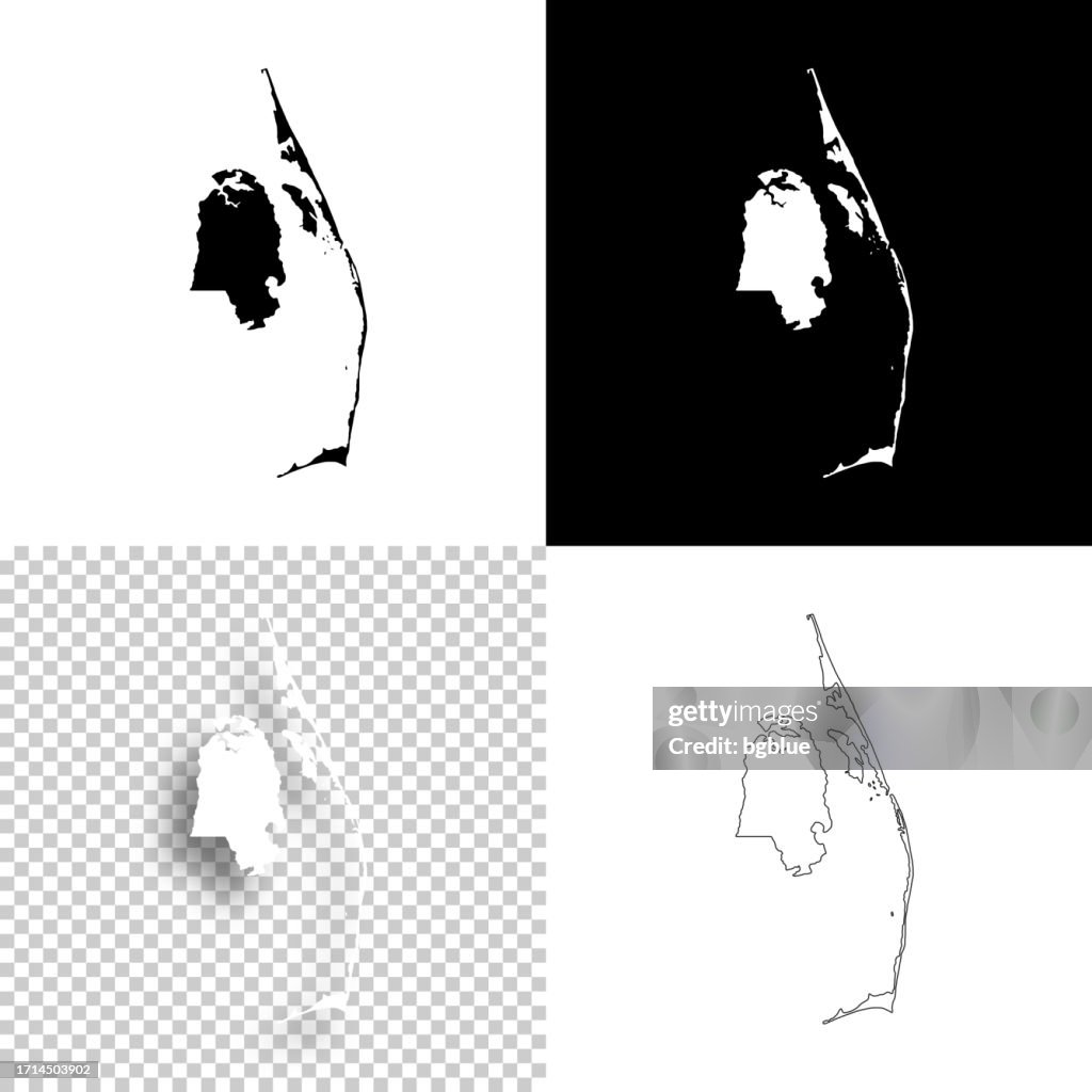 Dare County, North Carolina. Maps for design. Blank, white and black backgrounds